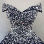 Blue Sparkle Off Shoulder Ball Party Dresses Handmade Beaded Party Dresses Elegant Formal Prom Dresses Evening Dresses
