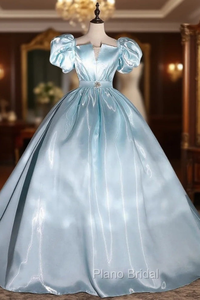 Blue Square Puff Sleeve Square Quinceanera Dresses Main image