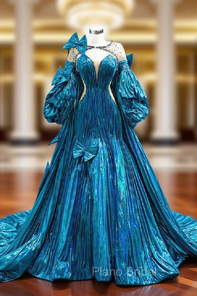 Blue Strapless Pleats Formal Prom Dresses With Shawl