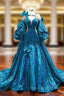 Blue Strapless Pleats Formal Prom Dresses With Shawl
