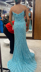 Vintage Strapless Sequins V-Neck Sheath High Slit Long Formal Prom Dresses