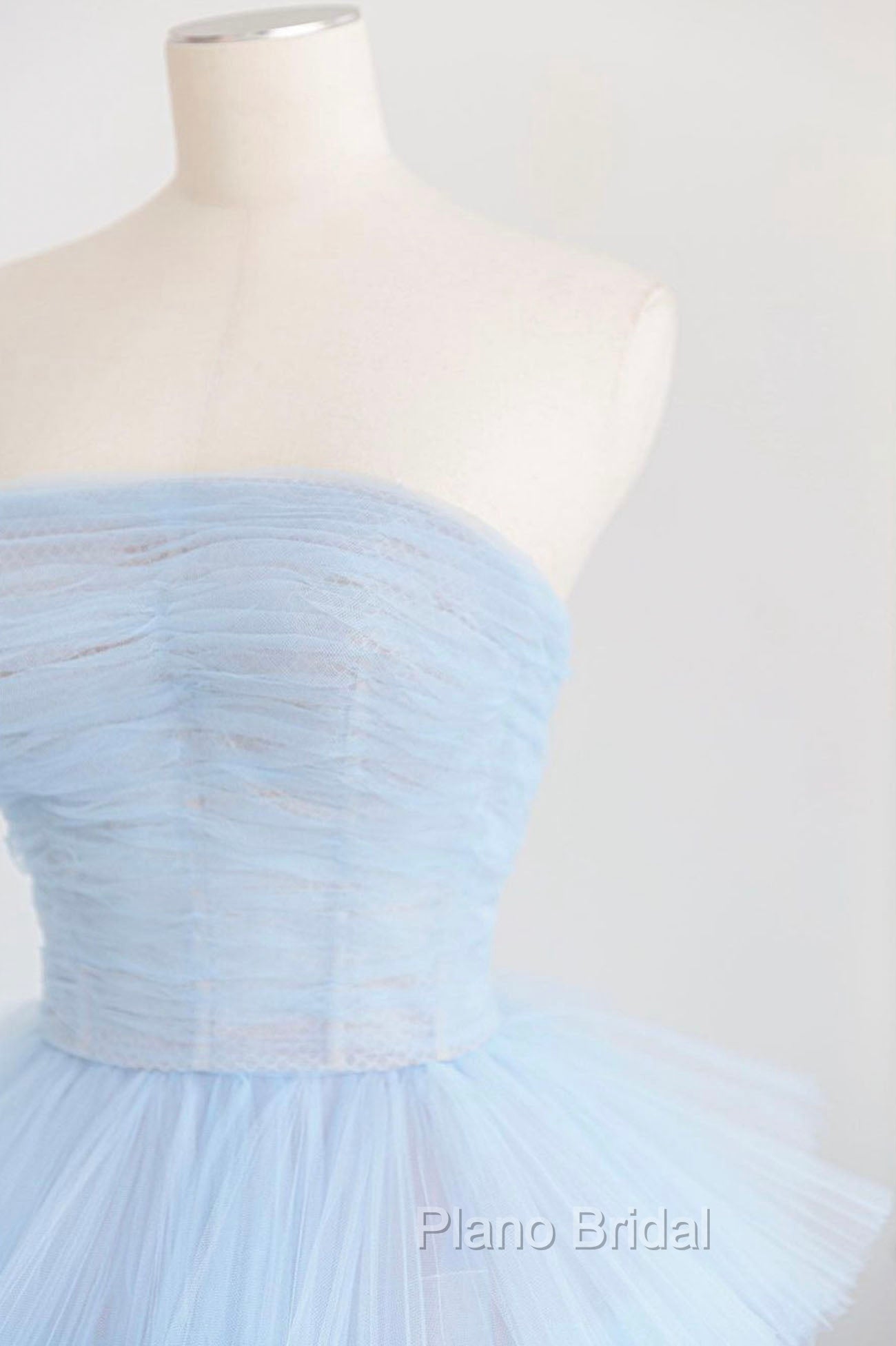 Blue Strapless Tulle Layers Long Formal Prom Dresses, A-Line Evening Dresses Secondary image