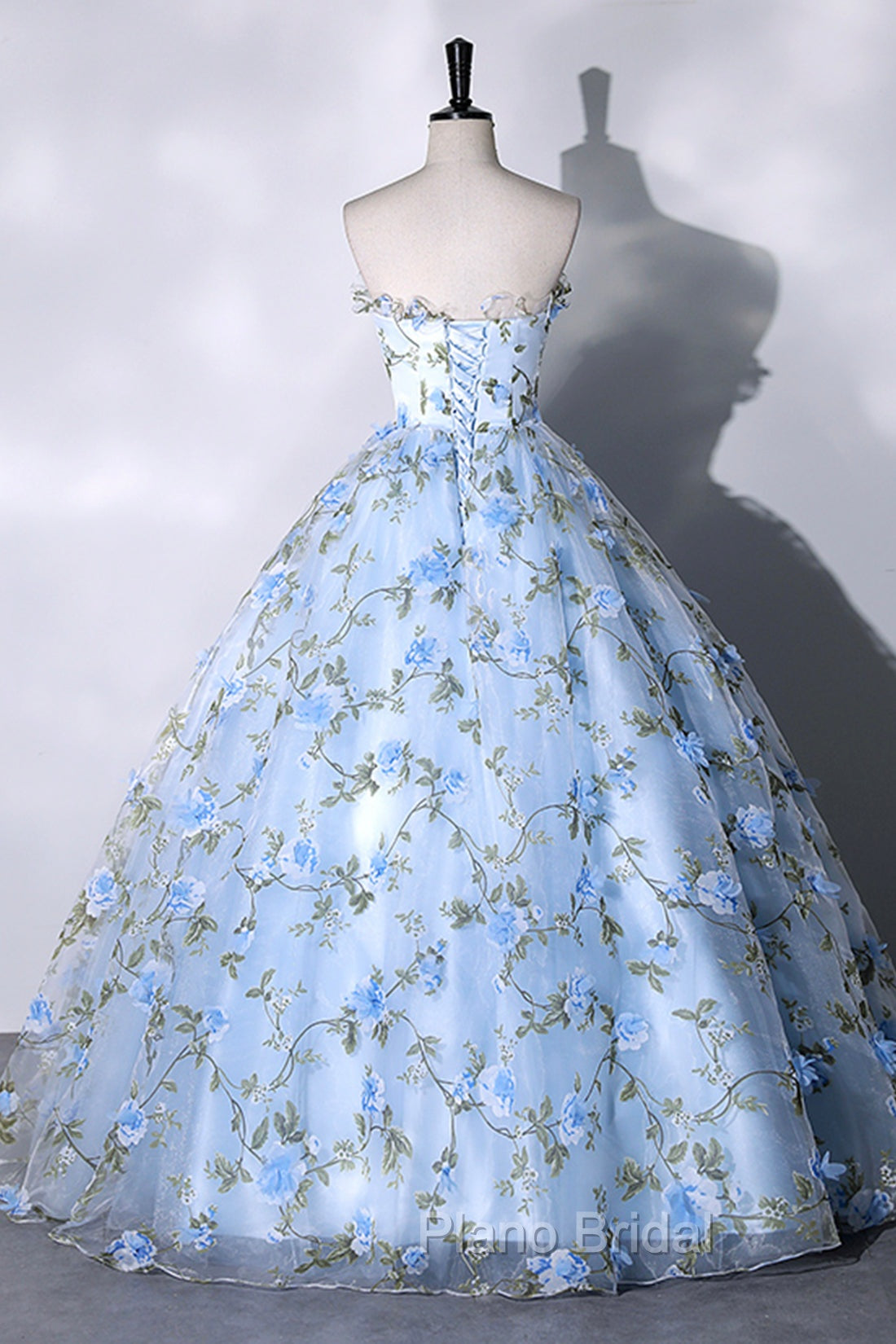 Blue Strapless Tulle Long Formal Prom Dresses, A-Line Evening Dresses Party Dresses