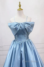 Blue Sweet A-Line Spaghetti Strap Satin Long Formal Prom Dresses Evening Party Dresses