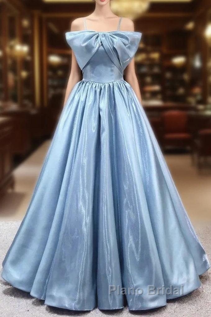 Blue Sweet A-Line Spaghetti Strap Satin Long Formal Prom Dresses Evening Party Dresses