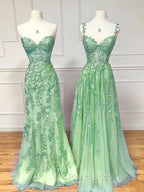 Blue Sweetheart Neck Lace Long Formal Prom Dresses, Blue A-line Lace Graduation Dresses