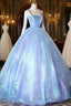 Blue Sweetheart Neck Long Formal Prom Dresses, Unique Blue Sweet 16 Dresses