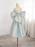 Blue Sweetheart Neck Satin Short Formal Prom Dresses, Blue Homecoming Dresses