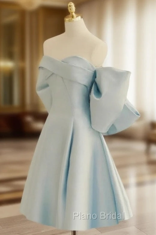 Blue Sweetheart Neck Satin Short Formal Prom Dresses, Blue Homecoming Dresses