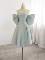 Blue Sweetheart Neck Satin Short Formal Prom Dresses, Blue Homecoming Dresses