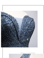 Blue Sweetheart Neck Tulle Beads Off Shoulder Long Formal Prom Dresses