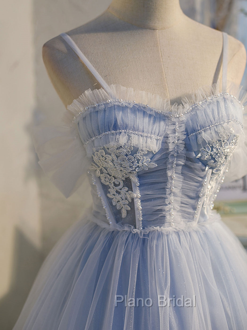 Blue sweetheart neck tulle lace short Formal Prom Dresses blue puffy homecoming Dresses