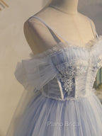 Blue sweetheart neck tulle lace short Formal Prom Dresses blue puffy homecoming Dresses