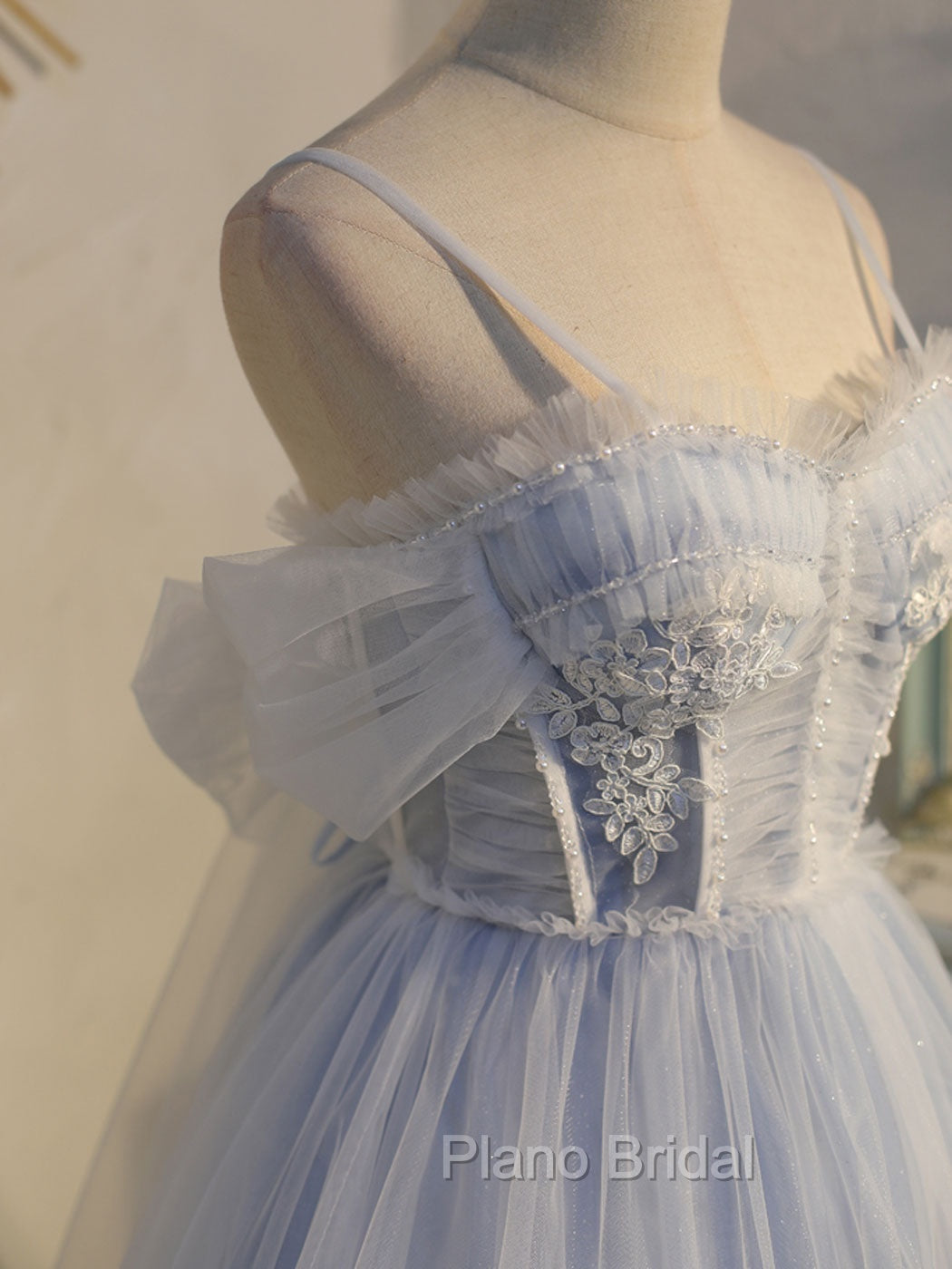 Blue sweetheart neck tulle lace short Formal Prom Dresses blue puffy homecoming Dresses