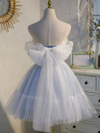 Blue sweetheart neck tulle lace short Formal Prom Dresses blue puffy homecoming Dresses