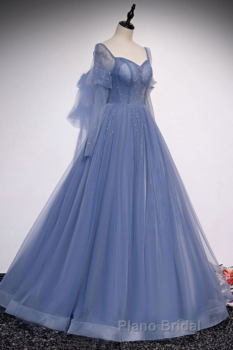 Blue sweetheart tulle sequin long Formal Prom dress blue formal dress Secondary image