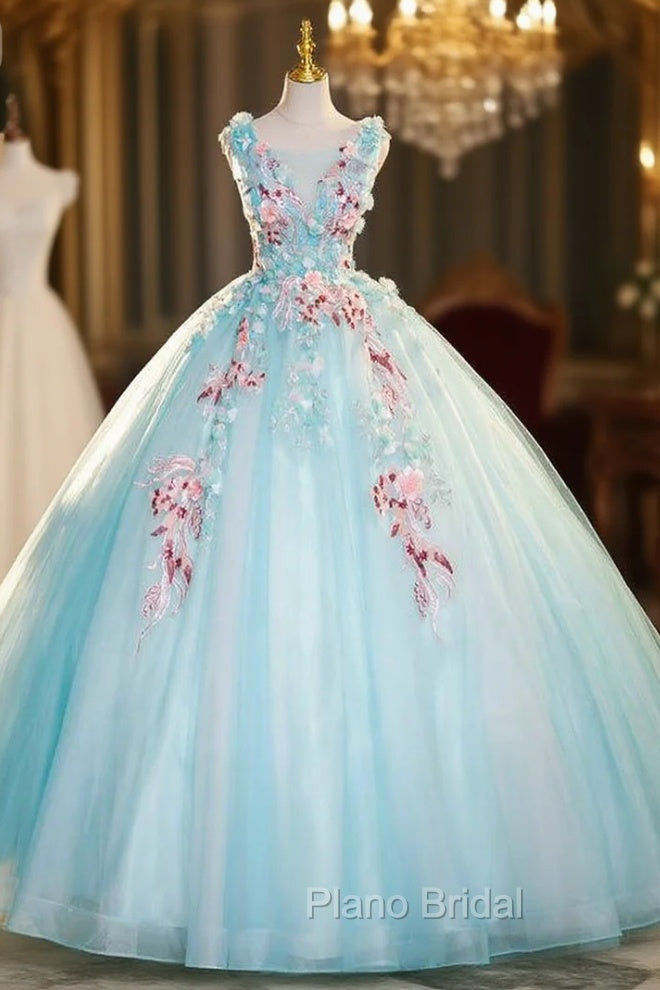 Blue Tulle Appliques Ball Gown Quinceanera Dresses Main image
