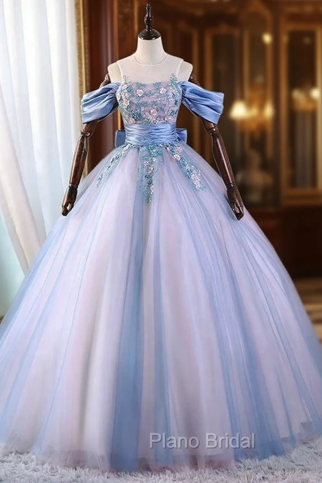 Blue Tulle Appliques Bow Quinceanera Dresses Main image