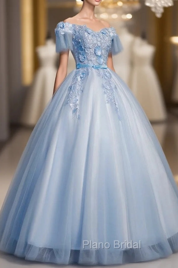 Blue Tulle Appliques Off the Shoulder Quinceanera Dresses Main image