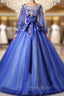 Blue Tulle Backless Sequins Appliques Quinceanera Dresses