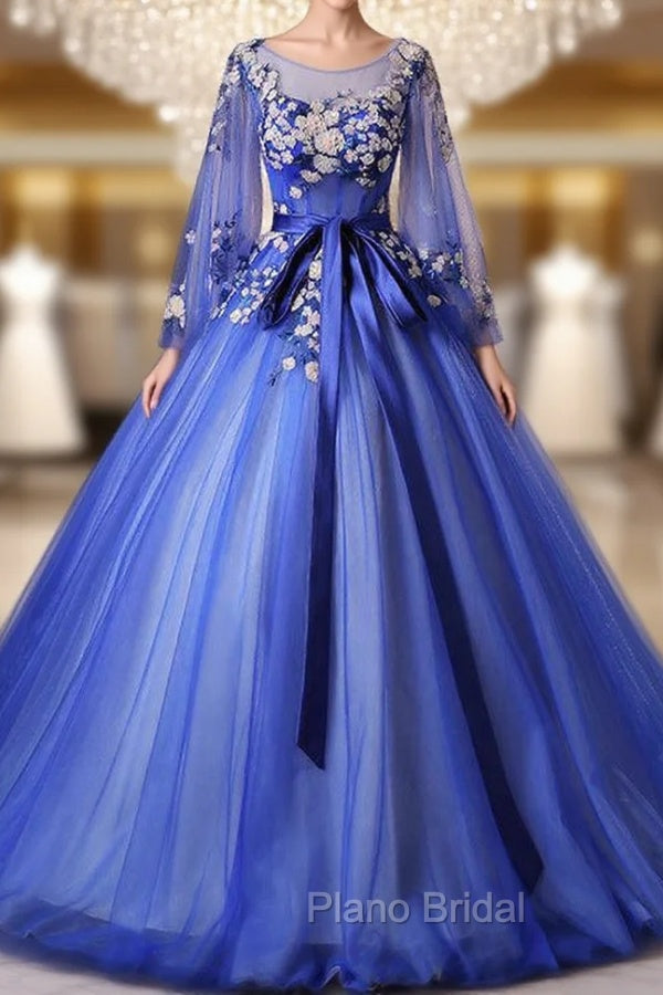 Blue Tulle Backless Sequins Appliques Quinceanera Dresses Main image