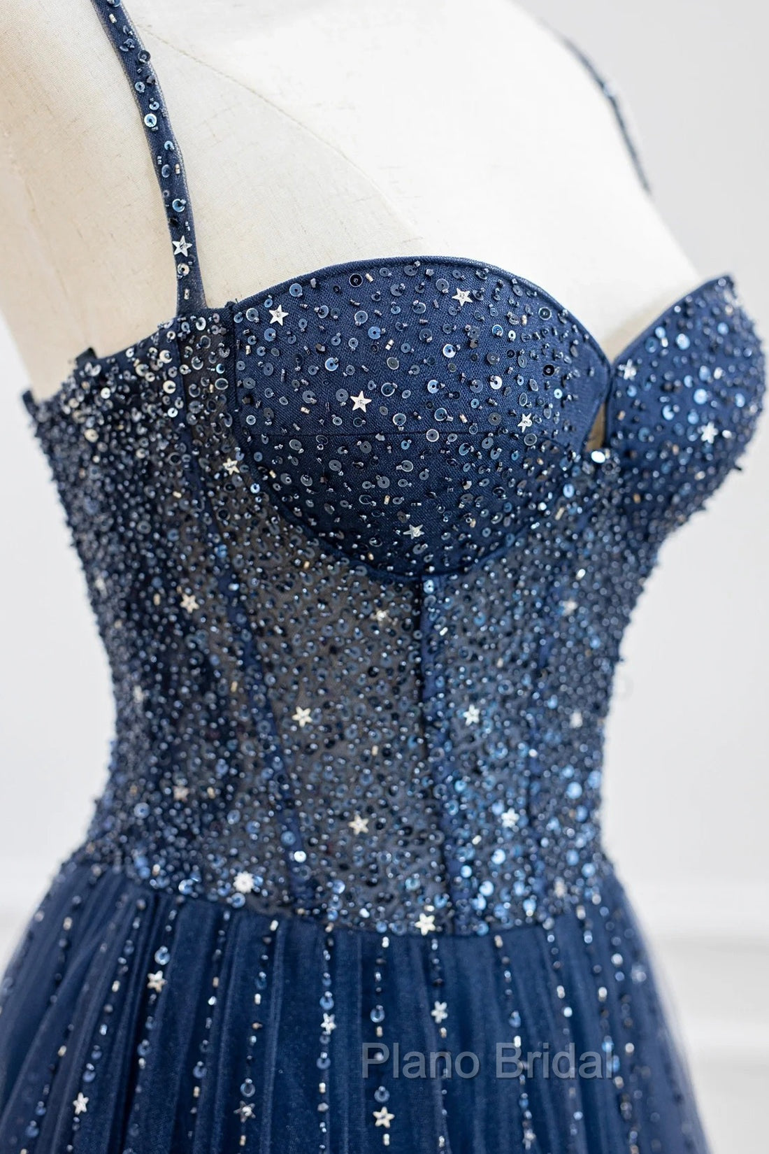 Blue Tulle Beaded Long Formal Prom Dresses Formal Dresses Secondary image