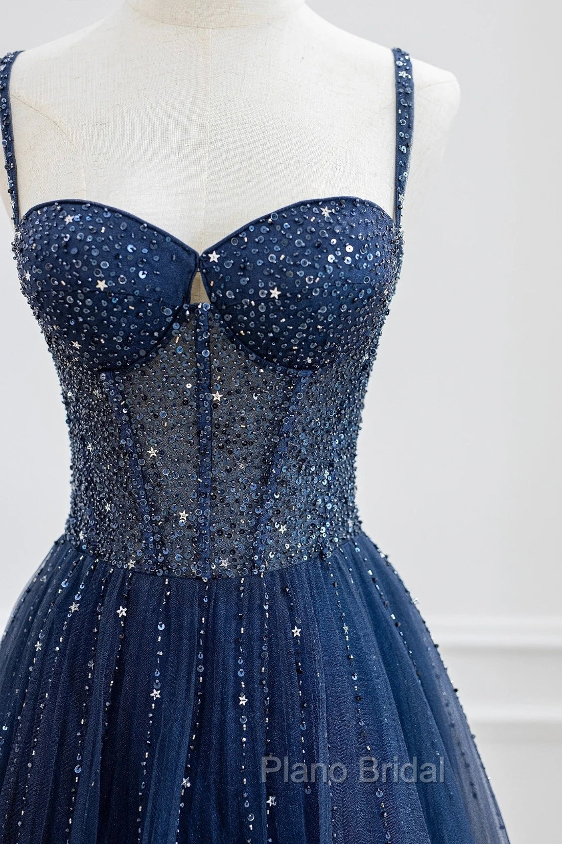 Blue Tulle Beaded Long Formal Prom Dresses Formal Dresses, Blue Evening Dresses