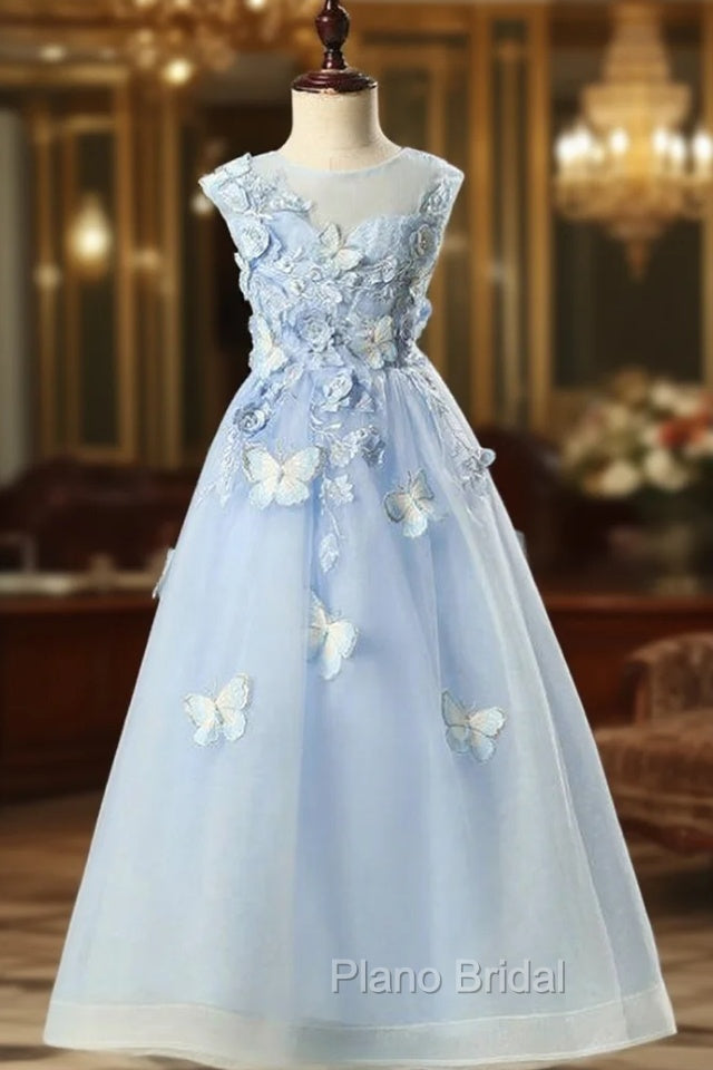 Blue Tulle Cap Sleeve Flowerr Girl Dresses With Butterfly Appliques Main image
