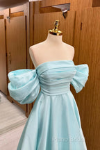 Blue Tulle Floor Length Formal Prom Dresses, Beautiful A-Line Formal Dresses