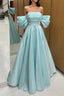 Blue Tulle Floor Length Formal Prom Dresses, Beautiful A-Line Formal Dresses