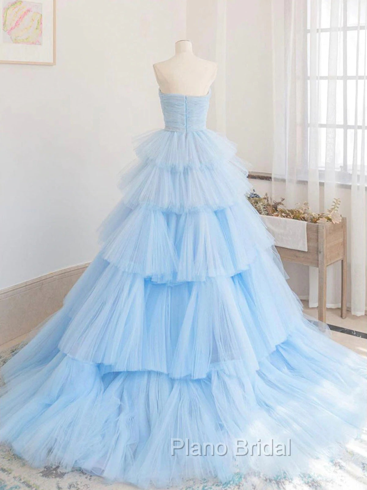 Blue Tulle High Low Formal Prom Dresses, Blue Tulle High Low Formal Graduation Dresses