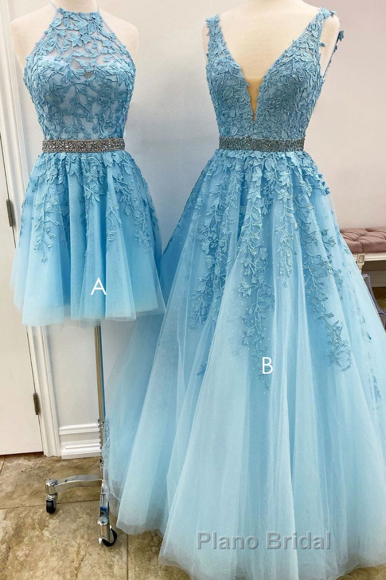 Blue tulle lace A line Formal Prom dress blue lace tulle formal dress Secondary image