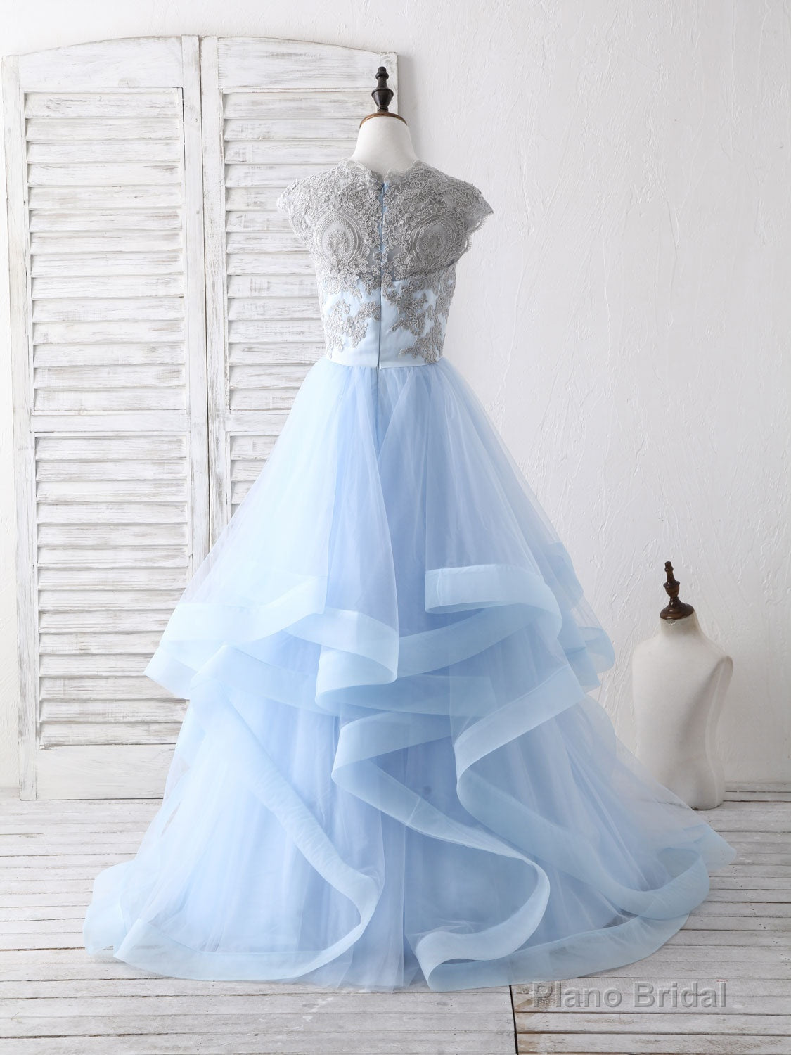 Blue Tulle Lace Applique Long Prom Dress Blue Tulle Sweet 16 Dress Secondary image
