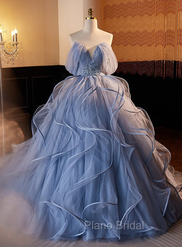 Blue Tulle Lace Beading Quinceanera Dresses Main image