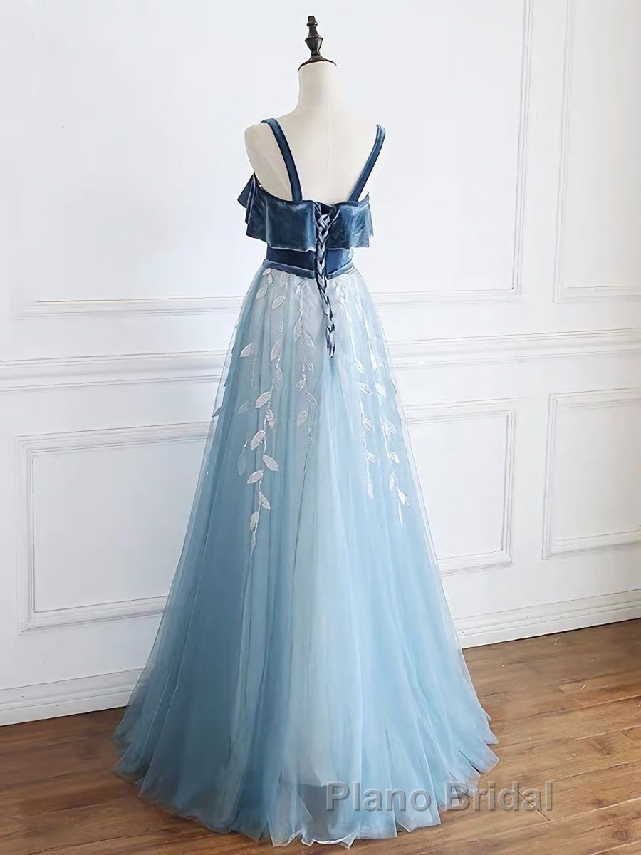 Blue tulle lace long Formal Prom dress, blue tulle formal dress Secondary image