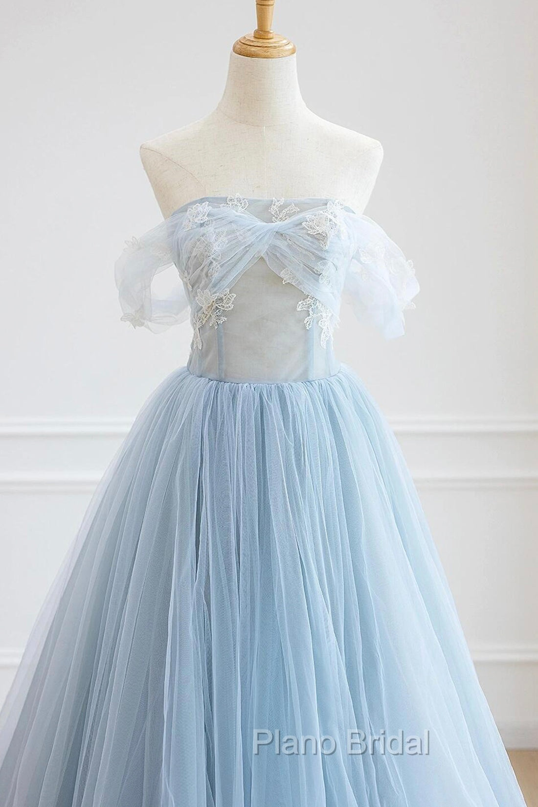 Blue Tulle Lace Long Formal Prom Dresses, High Low A-Line Evening Party Dresses Secondary image