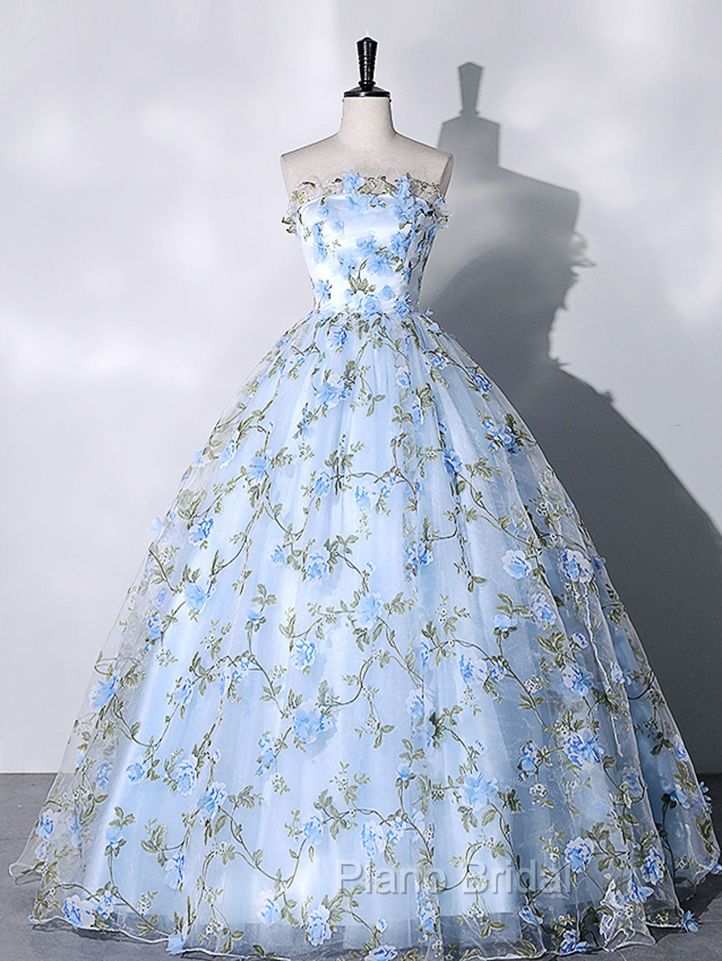 Blue Tulle Lace Long Formal Prom Dresses, Ball Gown Blue Sweet 16 Dresses Main image