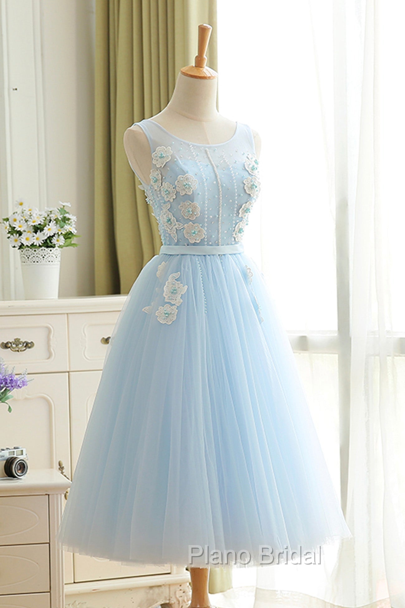 Blue Tulle Lace Short Formal Prom Dresses, A-Line Homecoming Party Dresses Secondary image