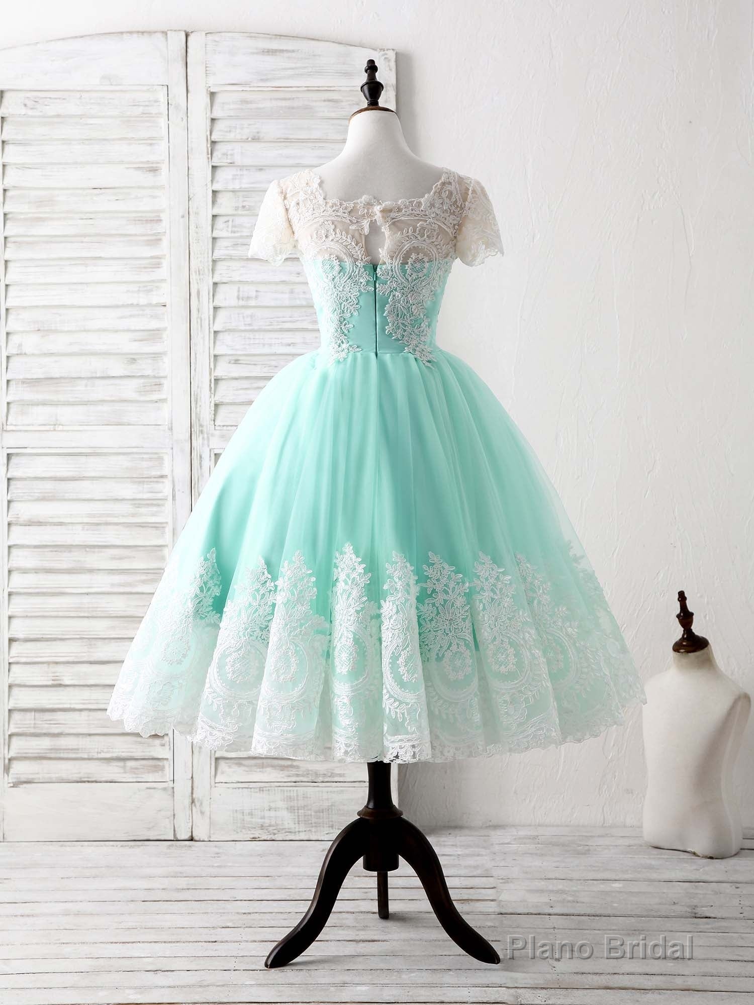 Blue Tulle Lace Short Prom Dress Blue Bridesmaid Dress Secondary image