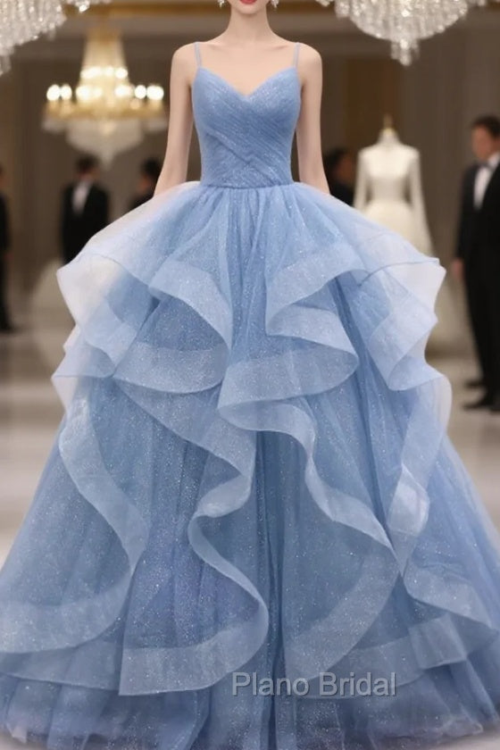 Blue Tulle Layers Long Party Dresses Formal Prom Dresses, Sweet 16 Dresses Secondary image