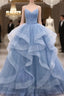 Blue Tulle Layers Long Party Dresses Formal Prom Dresses, Sweet 16 Dresses