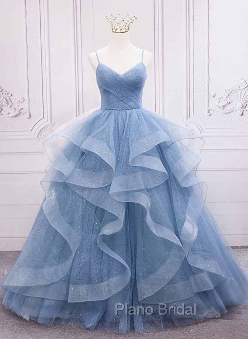 Blue Tulle Layers Long Party Dresses Formal Prom Dresses, Sweet 16 Dresses Main image