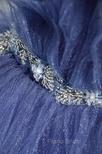 Blue Tulle Layers Long Formal Prom Dresses, A-Line Spaghetti Strap Party Dresses