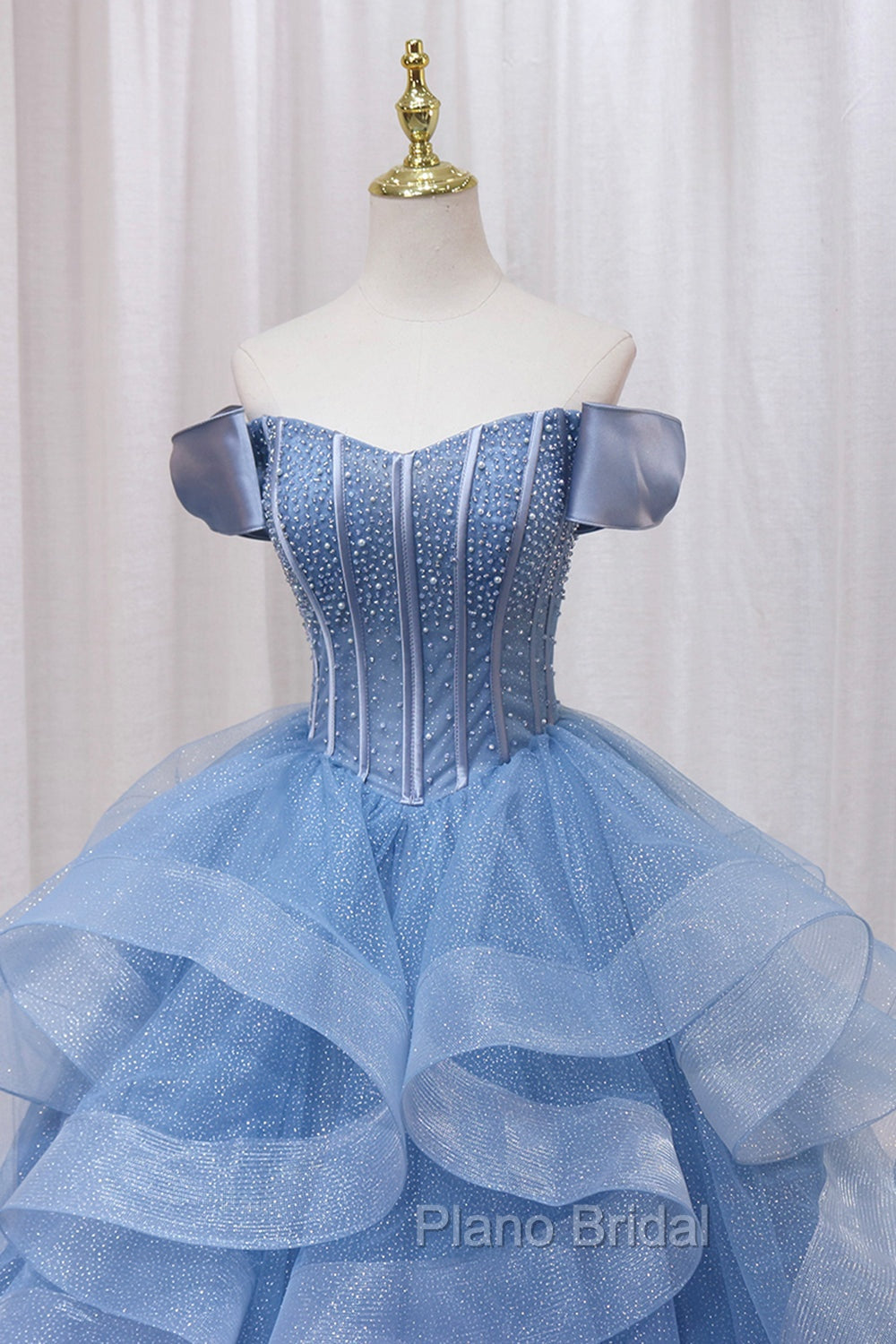 Blue Tulle Layers Long Formal Prom Gown, A-Line Blue Evening Dresses