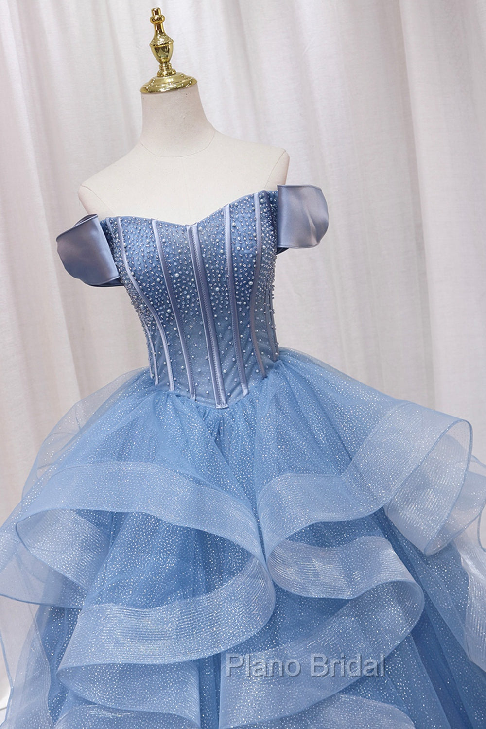 Blue Tulle Layers Long Formal Prom Gown, A-Line Blue Evening Dresses