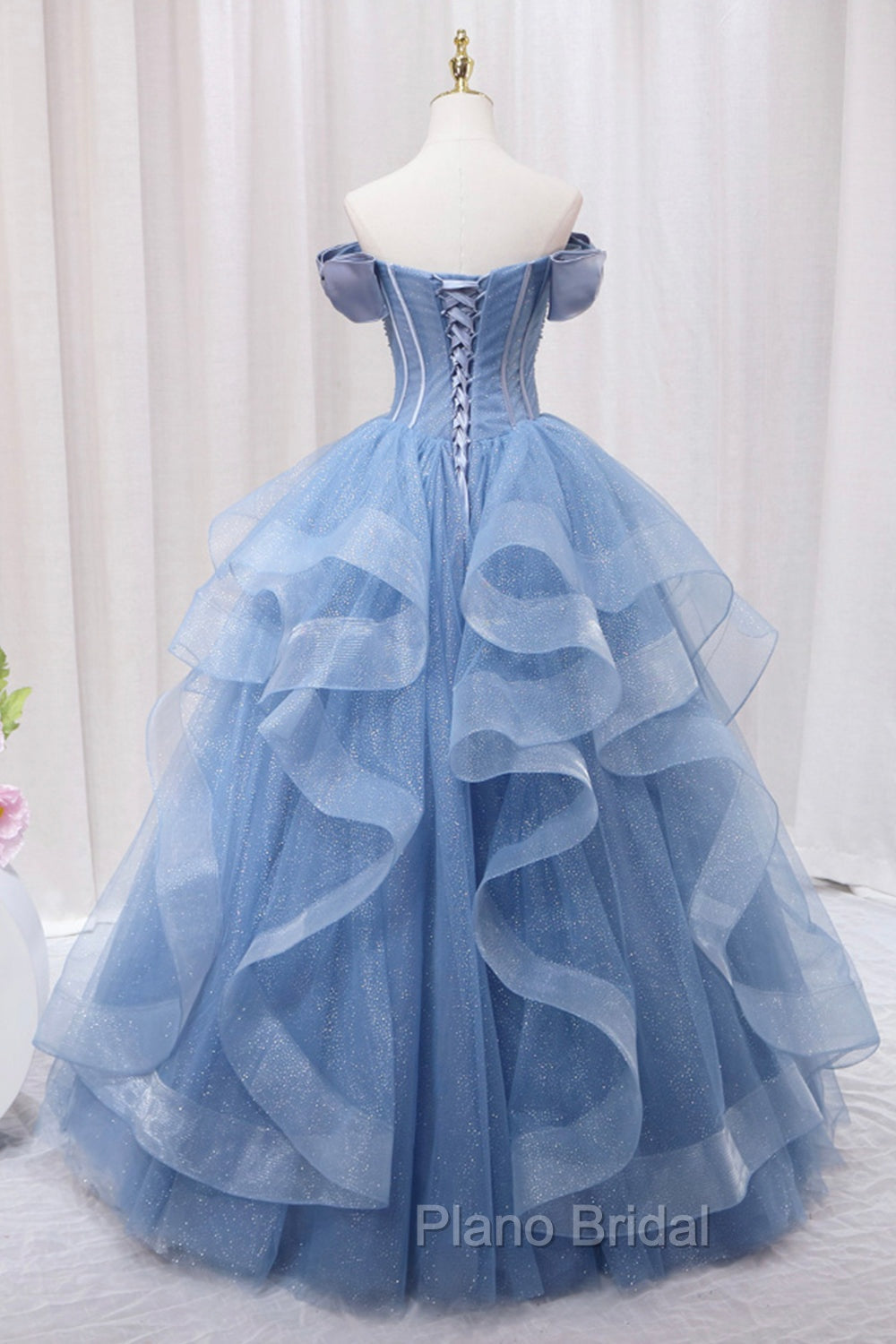 Blue Tulle Layers Long Formal Prom Gown, A-Line Blue Evening Dresses