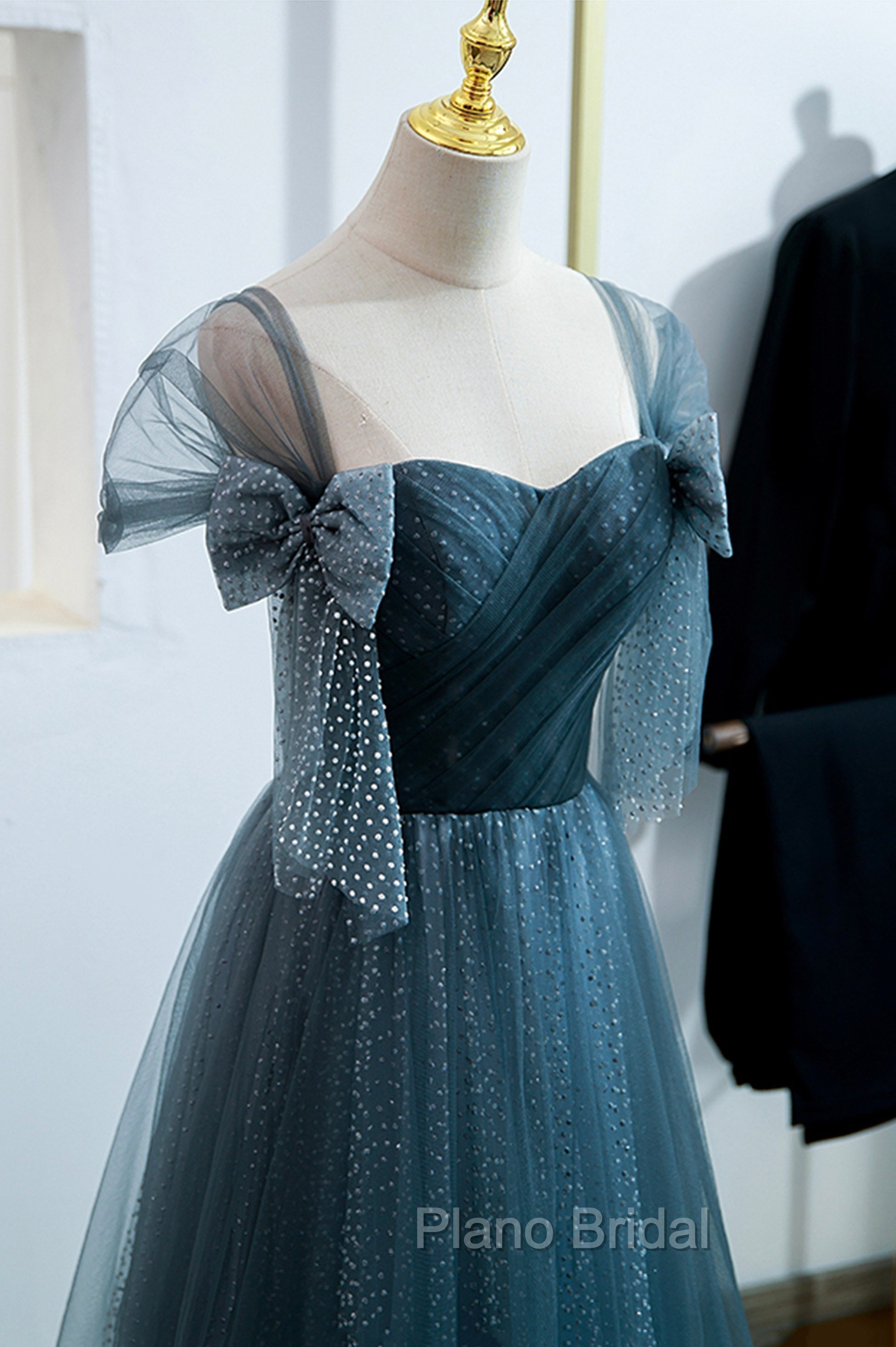 Blue Tulle Long A-Line Formal Prom Dresses, Simple Sweetheart Neckline Evening Party Dresses Secondary image
