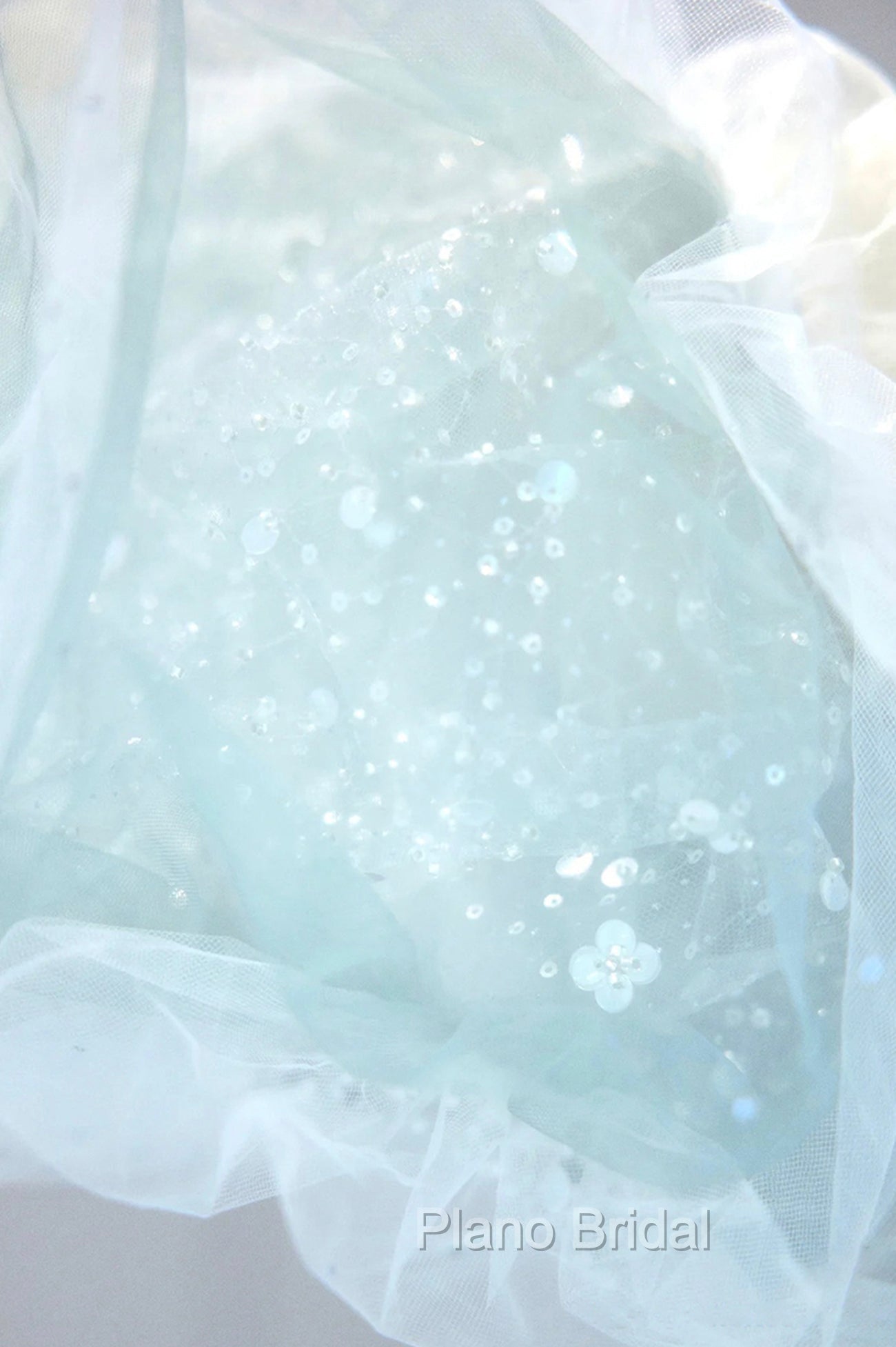 Blue Tulle Long A-Line Formal Prom Dresses with Sequins, Lovely Puff Sleeve Evening Gown