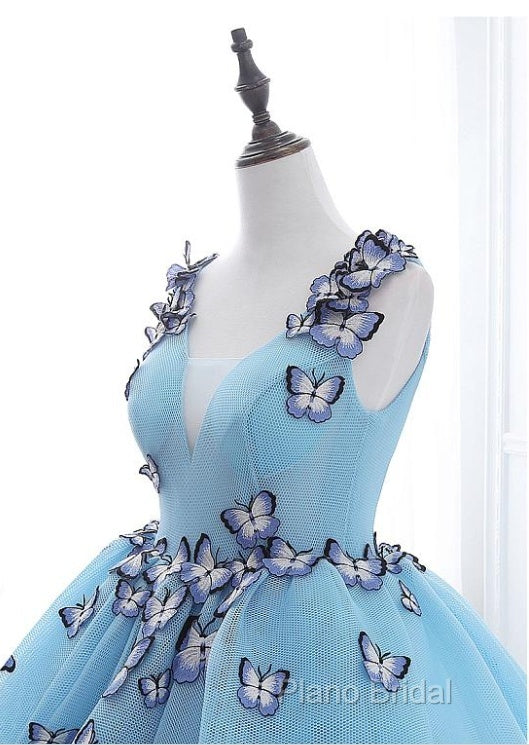 Blue Tulle Long Party Dresses With Butterfly, Gorgeous Sweet 16 Dresses Secondary image