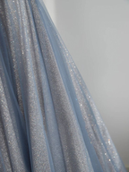 Blue Tulle Long Formal Prom Dresses A-Line Off The Shoulder Formal Evening Party Dresses